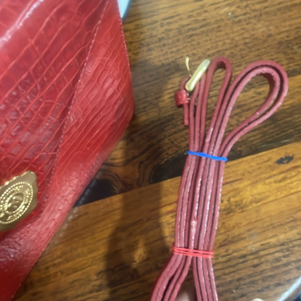 Albert Nipon Vintage Purse Red Faux Alligator Asy… - image 7